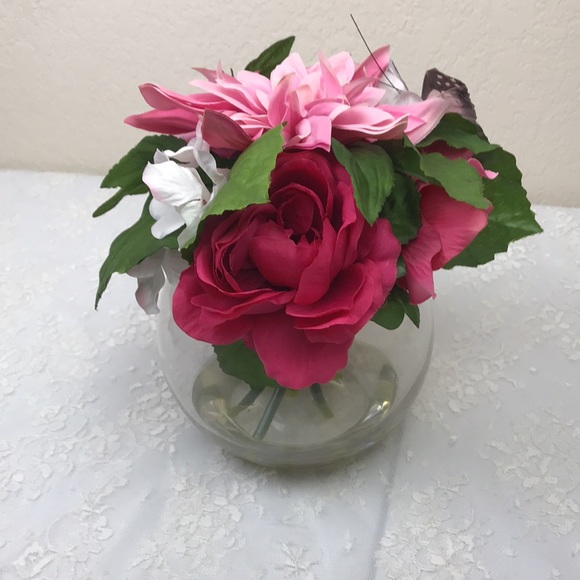 Fishbowl Faux Flower Arrangement with Butterfly - Picture 4 of 6
